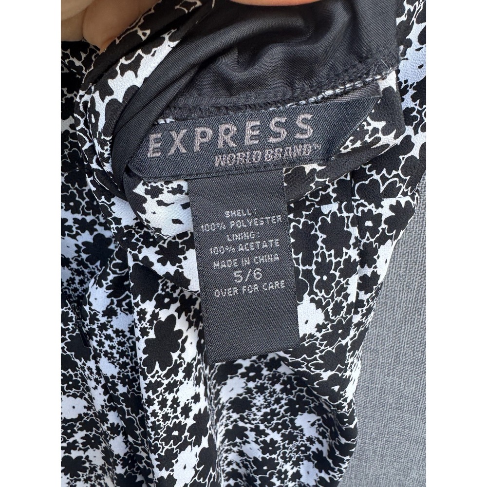 Express World Brand‎ Sz 5/6 Black White Floral Lined Sleeveless Dress Y2K Fairy - Picture 6 of 6